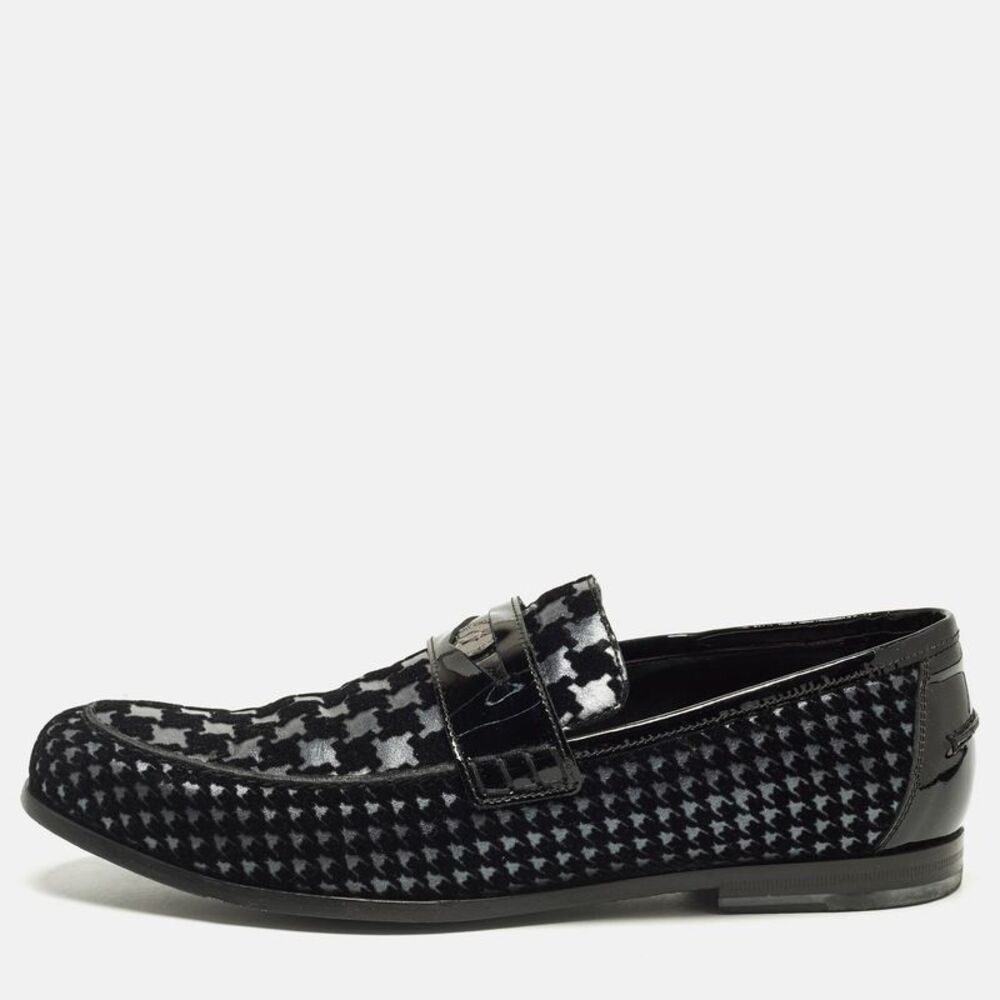 Jimmy Choo Size 43 Black Patent Leather And Velvet Penny Loafers